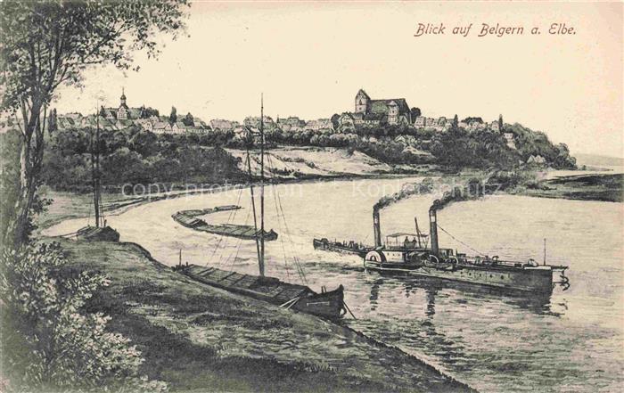 Belgern Elbe Partie an der Elbe Dampfer Blick auf Belgern