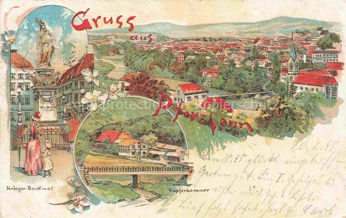 PFORZHEIM BW Stadtpanorama Kriegerdenkmal Kupferhammer Kuenstlerkarte