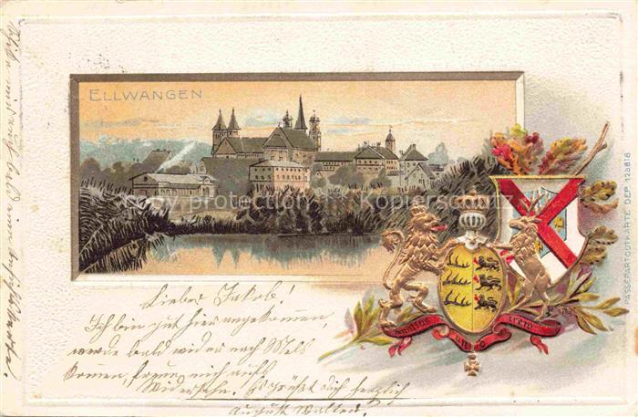 Ellwangen Jagst Blick zum Stadtzentrum Wappen Krone Bilderrahmen
