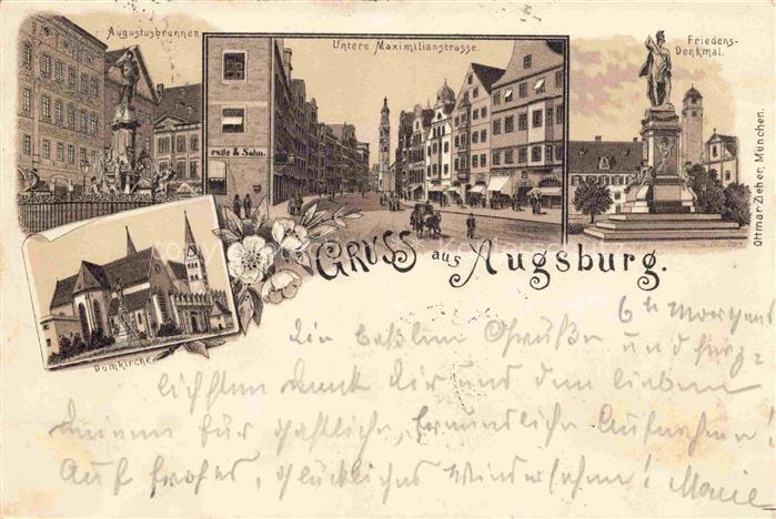 AUGSBURG CITY Augustusbrunnen Untere Maximilianstrasse Friedensdenkmal Domkirch