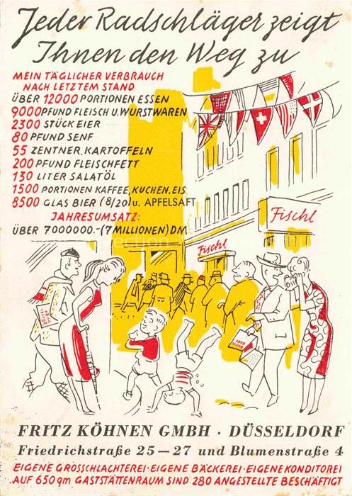 DuessELDORF  CITY Gaststaette Fischl Ritz Koehnen Kuenstlerkarte