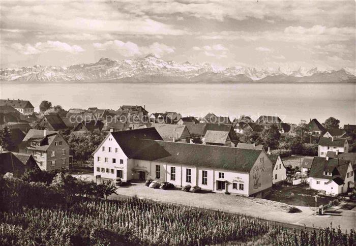 Hagnau Bodensee Hagnauer Hof Panorama Blick ueber den See Schweizer Alpen