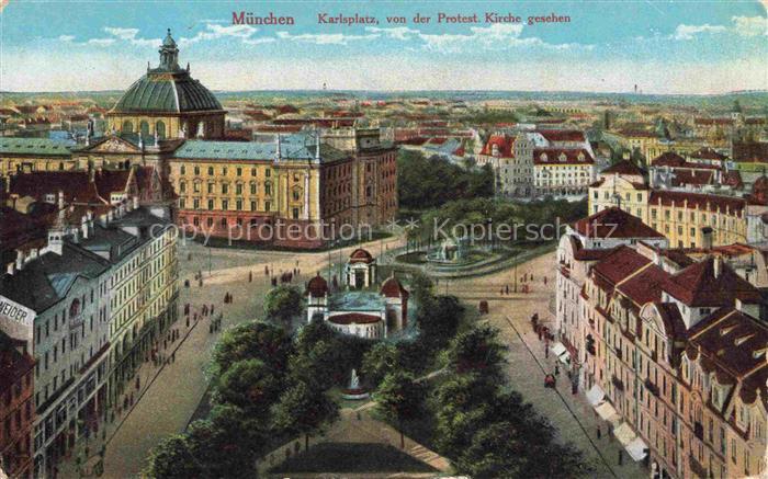 Muenchen Bayern Panorama Karlsplatz Blick von der protestantische Kirche Feldpos