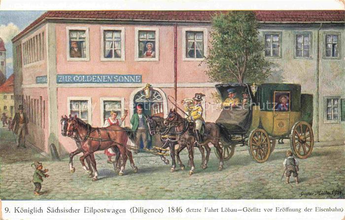 Loebau Sachsen Saechsische Post 9. Koeniglich Saechsischer Eilpostwagen 1846 let