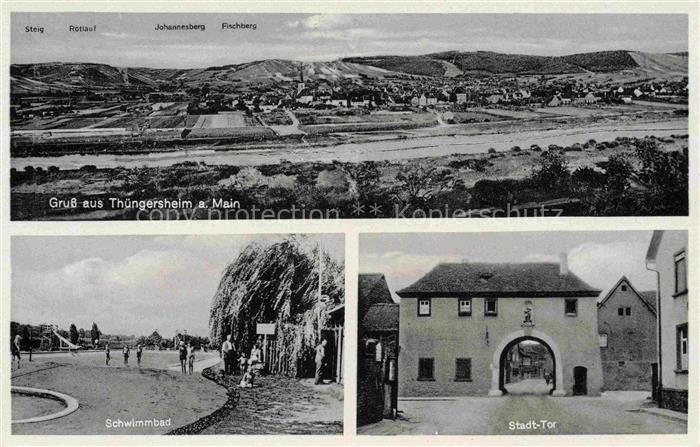 Thuengersheim Wuerzburg Bayern Panorama Schwimmbad Stadttor
