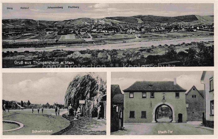Thuengersheim Wuerzburg Bayern Panorama Schwimmbad Stadttor