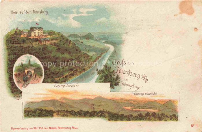 Koenigswinter Hotel auf dem Petersberg Panorama Gebirgsaussicht Kuenstlerkarte D