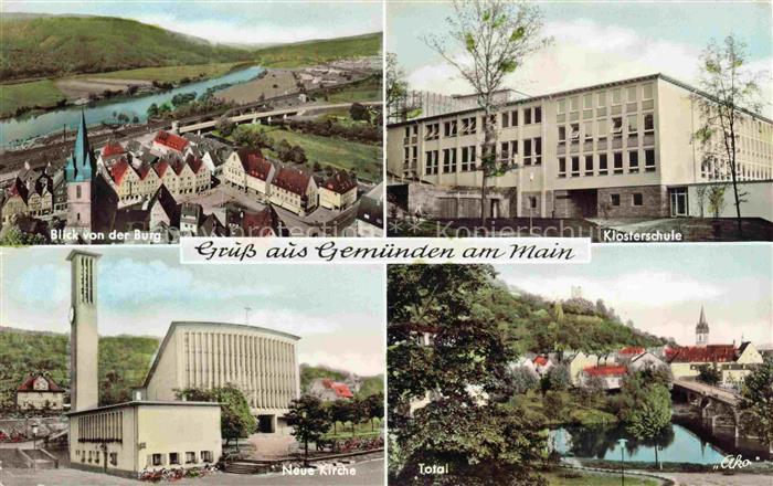 Gemuenden  Main Panorama Blick von der Burg Klosterschule Kirche