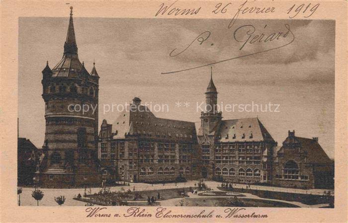 WORMS Rhein Eleonorenschule und Wasserturm