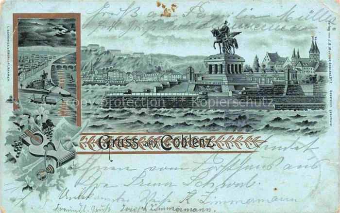 Coblenz KOBLENZ Kaiser Wilhelm Denkmal am Deutschen Eck Kuenstlerkarte