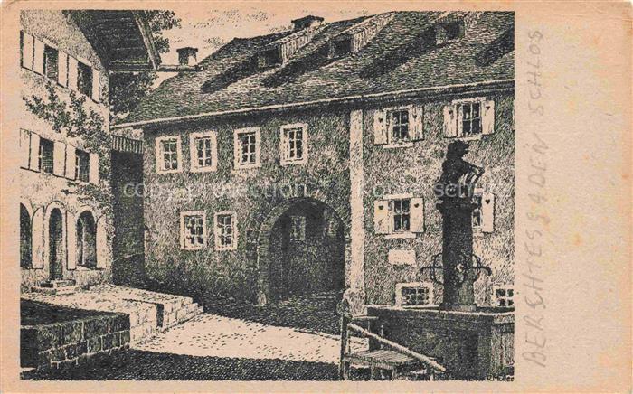 BERCHTESGADEN Bayern Schloss Brunnen Kuenstlerkarte