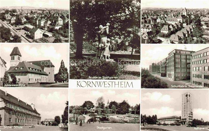 Kornwestheim Stadtpanorama Johanneskirche Schule Stadtgarten Skulpturen Schuhfab