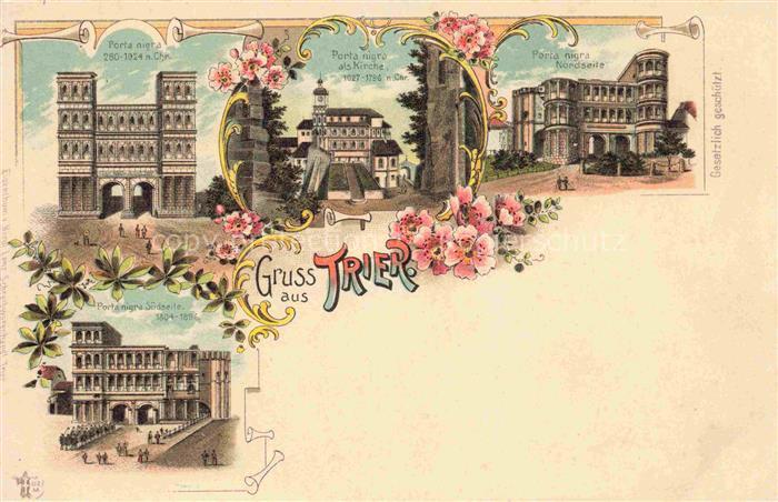 TRIER  CITY Porta nigra verschiedene Ansichten Litho