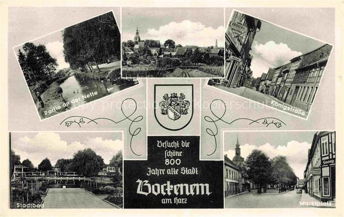 Bockenem Partie an der Nette Stadtpanorama Koenigstrasse Stadtbad Marktplatz