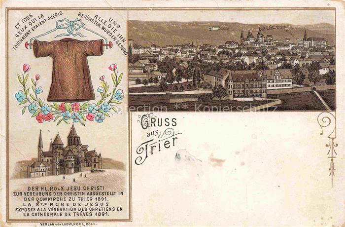 TRIER  CITY Heiliger Rock Domkirche Stadtpanorama Litho Deutsche Reichspost