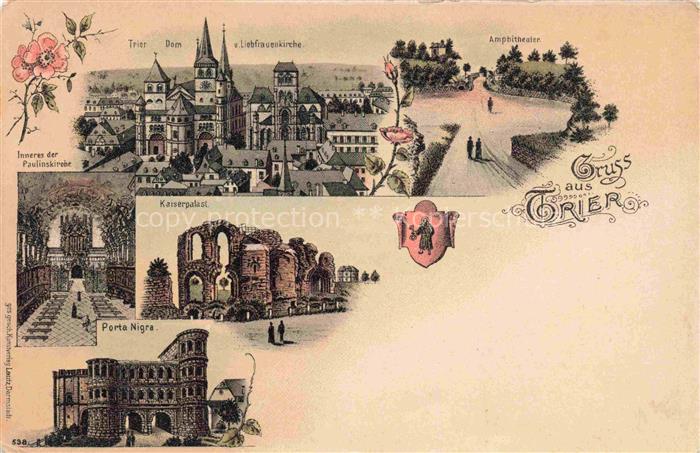 TRIER  CITY Dom Liebfrauenkirche Amphitheater Kaiserpalast Porta Nigra Litho De