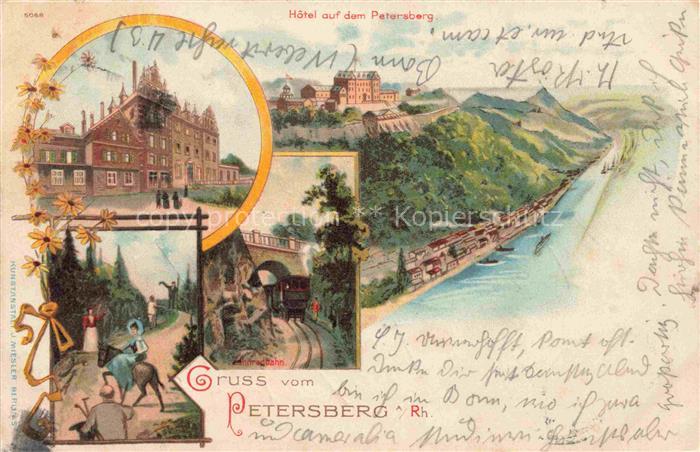 Koenigswinter Rhein Panorama Hotel auf dem Petersberg Zahnradbahn Kuenstlerkarte