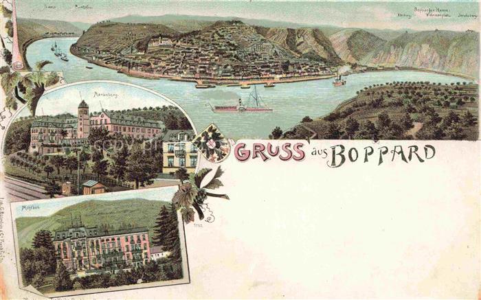 Boppard Rhein Rheinland-Pfalz Panorama Marienberg Muehlbad Litho