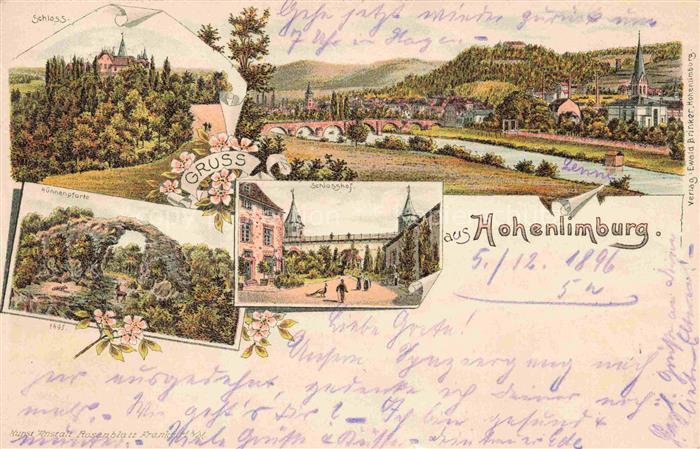 Hohenlimburg HAGEN NRW Panorama Schloss Schlosshof Huennenpforte Litho