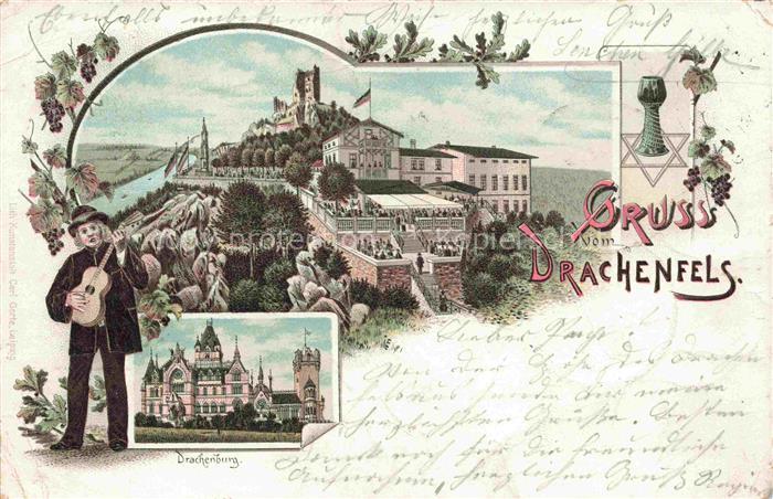 Koenigswinter Rhein Drachenfels Drachenburg Litho Deutsche Reichspost