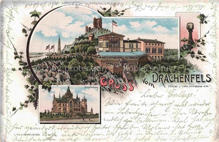 Koenigswinter Rhein Drachenfels Drachenburg Litho Deutsche Reichspost