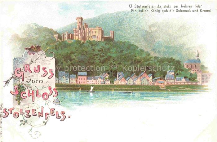Stolzenfels Schloss Koblenz Rhein Blick ueber den Rhein zum Schloss Stolzenfels