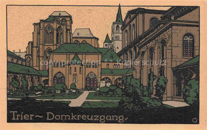 TRIER  CITY Domkreuzgang Kuenstlerkarte Stein-Zeichnung