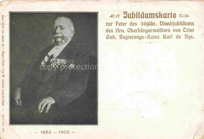 TRIER  CITY Jubilaeumskarte zur Feier des 50jaehrigen Dienstjubilaeums des Herr