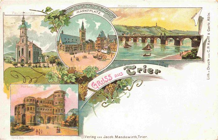 TRIER  CITY Pauluskirche Marktplatz Panorama Porta Nigra Kuenstlerkarte Deutsch