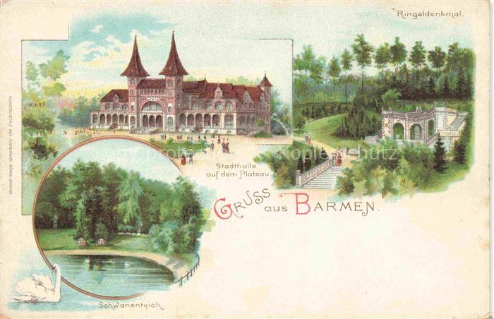 Barmen Elberfeld WUPPERTAL Stadthalle Ringeldenkmal Schwanenteich Kuenstlerkarte