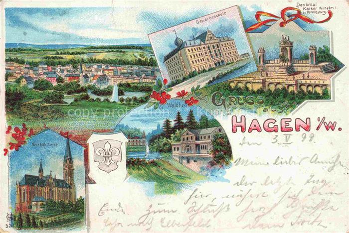 HAGEN  Westfalen NRW Panorama Gewerbeschule Kaiser-Wilhelm-Denkmal Waldlust Kirc