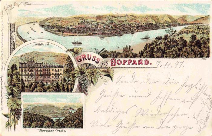 Boppard Rhein Rheinland-Pfalz Panorama Muehlbad Sierseen-Platz Litho Deutsche Re