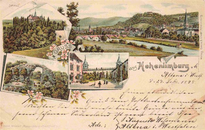 Hohenlimburg HAGEN NRW Panorama Schloss Huennenpforte Schlosshof Litho