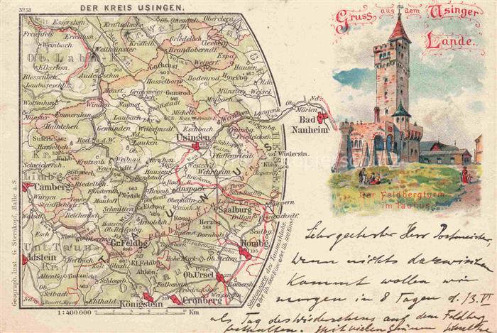 Usingen Landkarte Usinger Land Feldbergturm im Taunus Kuenstlerkarte