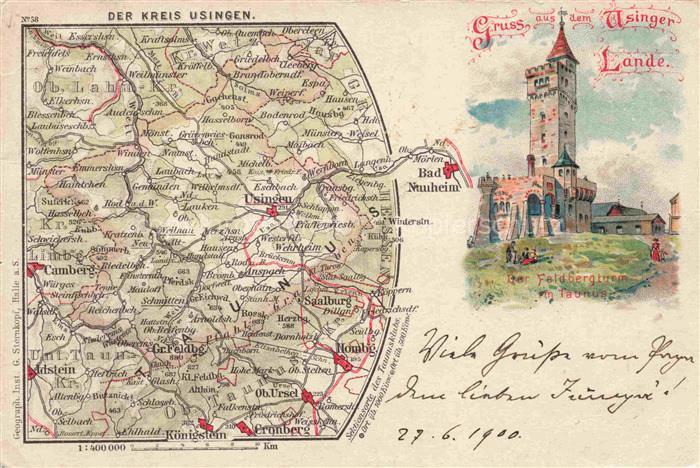 Usingen Landkarte Usinger Land Feldbergturm im Taunus Kuenstlerkarte