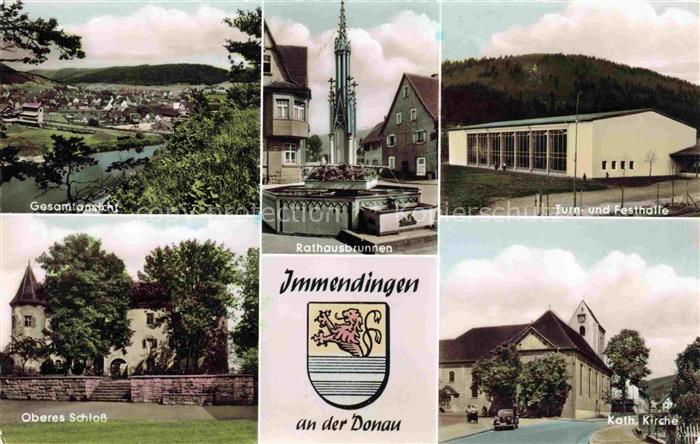 Immendingen Gesamtansicht Rathausbrunnen Turn- und Festhalle Schloss Kirche