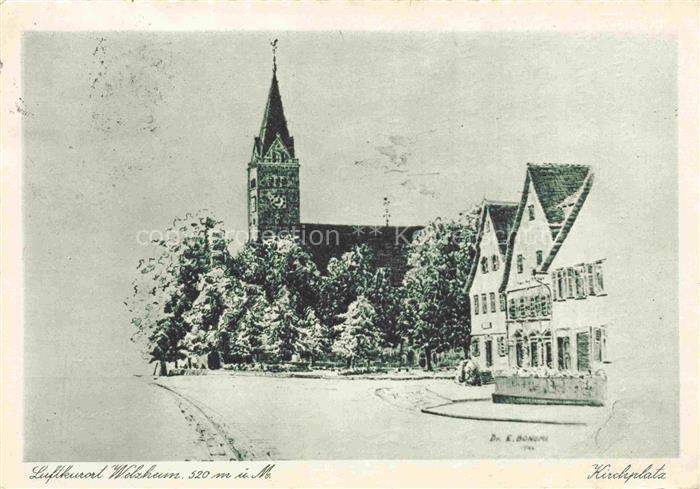 Welzheim BW Kirchplatz Kirche Kuenstlerkarte