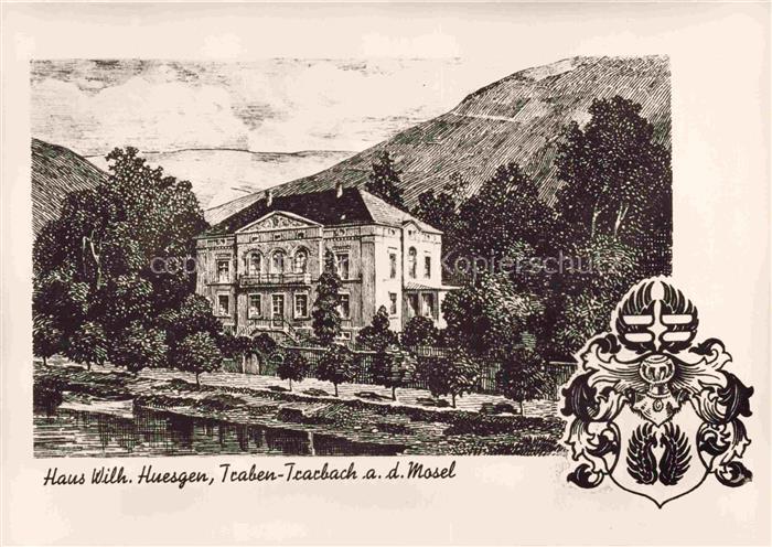 Traben-Trarbach Mosel Haus Wilhelm Huesgen Wappen Zeichnung Kuenstlerkarte Broms