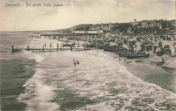 ZINNOWITZ Ostseebad Strandpanorama Die grosse Welle kommt