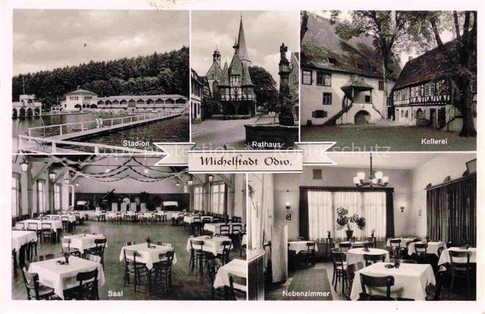 Michelstadt Odenwald Hessen Stadion Rathaus Kellerei Gaststaette Schmerkers Gart