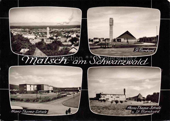 Malsch Ettlingen Karlsruhe BW Panorama St. Bernhard-Kirche Hans-Thoma-Schule Bro