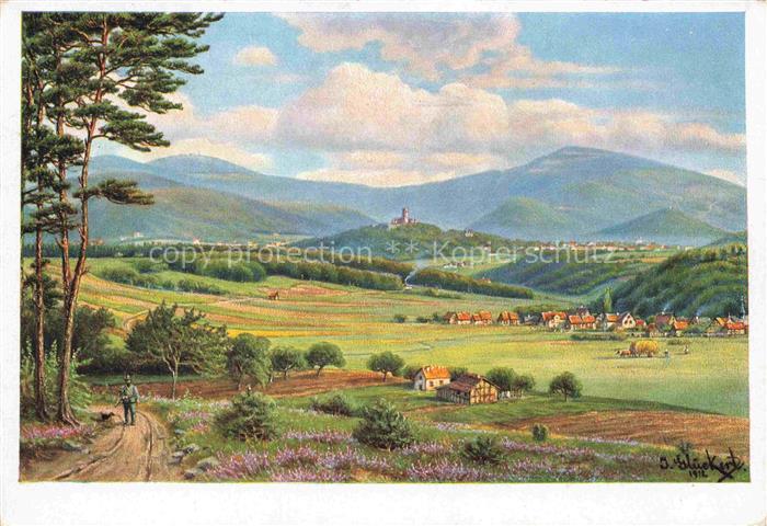 Koenigstein  Taunus Landschaftspanorama Taunusblick nach oelgemaelde von J. Glue