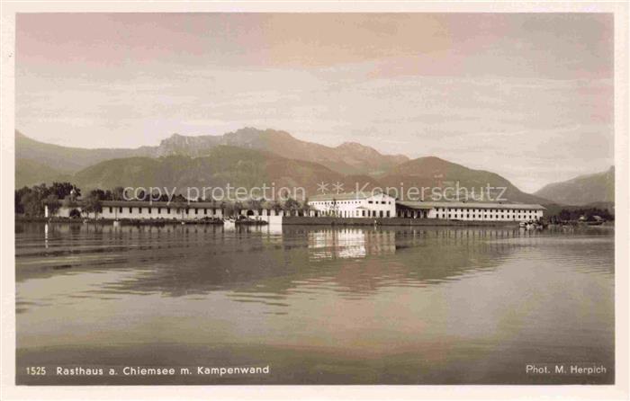 Chiemsee Bayern Rasthaus am Chiemsee Blick gegen Kampenwand Chiemgauer Alpen