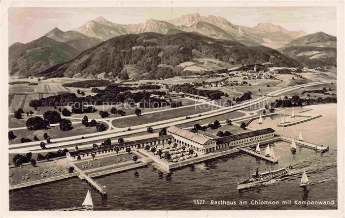 Chiemsee Bayern Rasthaus am Chiemsee Blick gegen Kampenwand Chiemgauer Alpen