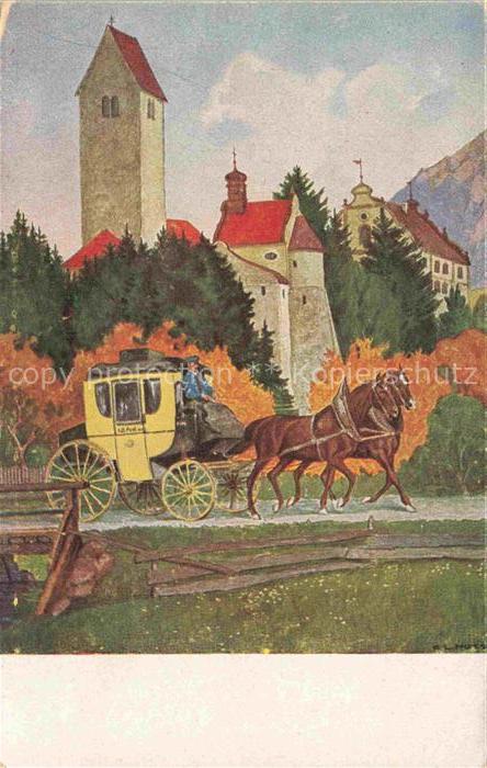 Rauhenzell Immenstadt Allgaeu Bayern Ansicht mit Kirche Postkutsche Jugendpostka