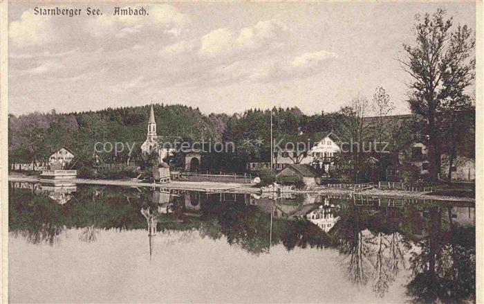 Ambach Starnbergersee Bayern Uferpartie am Starnberger See Blick zur Kirche