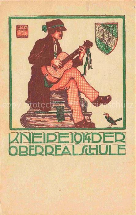 Muenchen Bayern Kneipe 1914 der Oberrealschule Gitarrist Studentica Kuenstlerkar