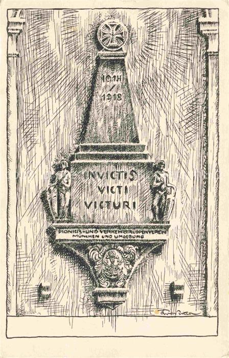 Muenchen Bayern Invictis Victi Victuri Kriegerdenkmal Kuenstlerkarte