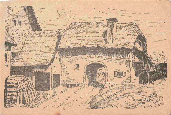 Malterdingen BW Torhaeusle Zeichnung von Schuldis-Raffael Kuenstlerkarte