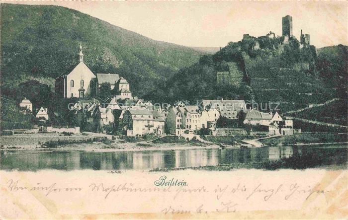 Beilstein Mosel Rheinland-Pfalz Uferpartie an der Mosel Ansicht mit Kirche Burgr